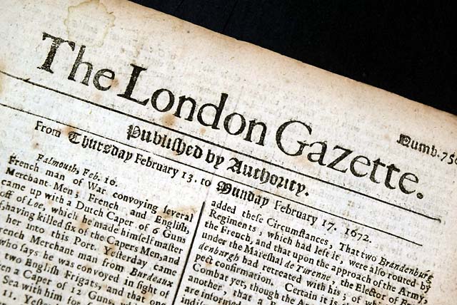 Genuine London Gazette newspaper from 1672...