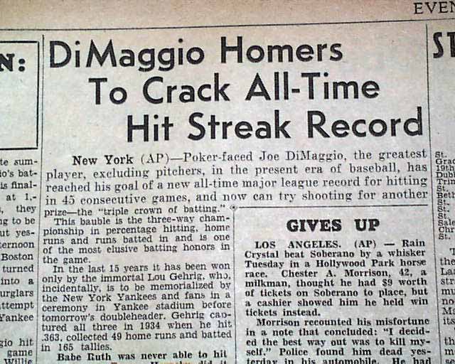 Joe DiMaggio Breaks Record, 1941...