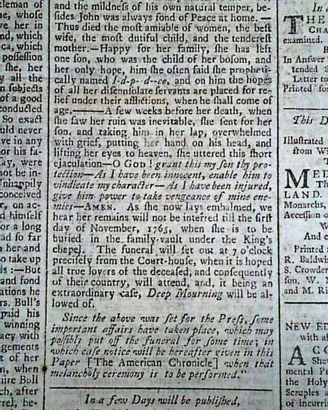 A funeral for America, killed by the Stamp Act...