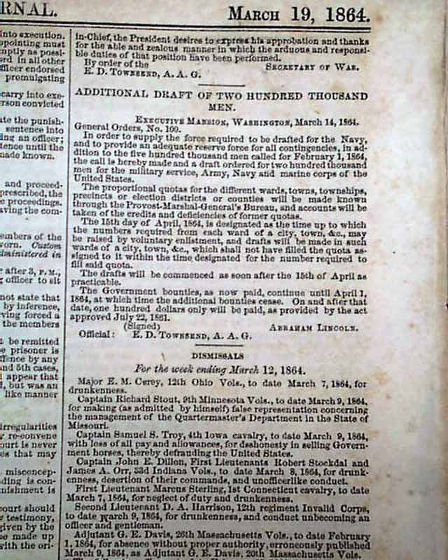 The promotion of U.S. Grant... Lincoln Proclamation ...