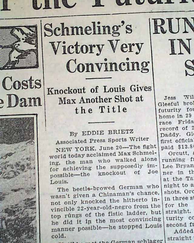 This pair of leather boxing gloves were worn by Joe Louis in the 1936 bout  with the German boxer Max Schmeling in New York City. Although…