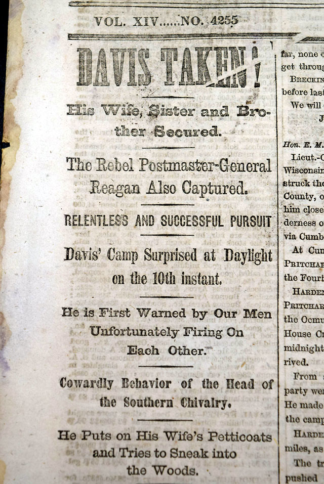 Jefferson Davis is captured...  Trial of Lincoln's assassins begins...