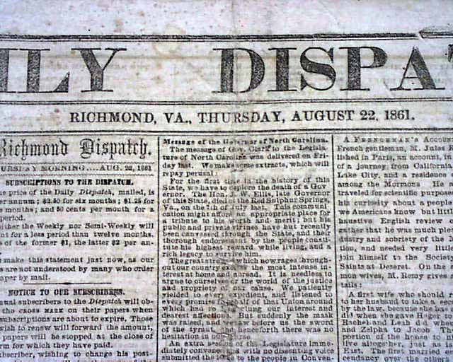 Richmond Confederate 1861 Civil War.... -