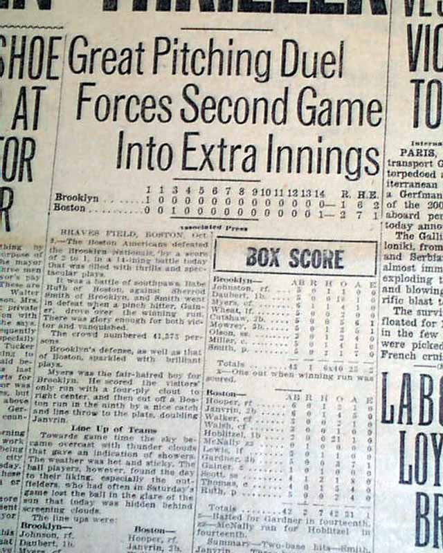 Babe Ruth pitches the Red Sox to a World Series win... - RareNewspapers.com