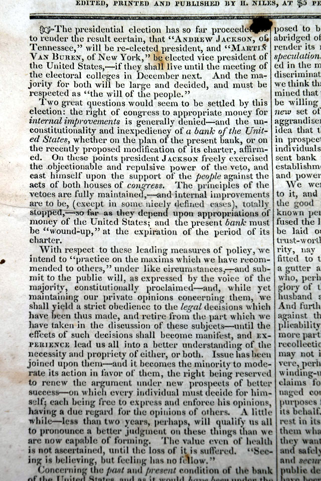 Last signer of the Declaration of Independence dies...   Jackson re-elected...