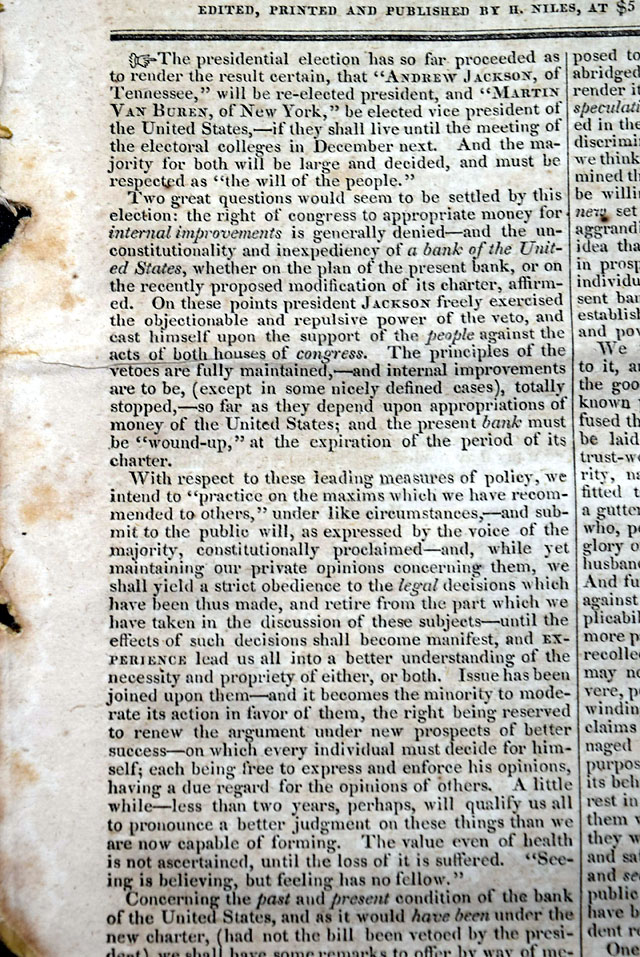 Last signer of the Declaration of Independence dies...   Jackson re-elected...