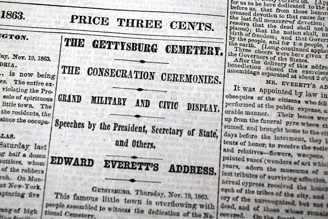 The Gettysburg Address on front page...