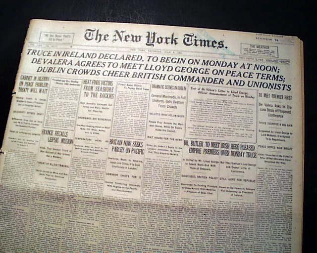 Irish War Of Independence Truce In 1921 - Rarenewspapers.com