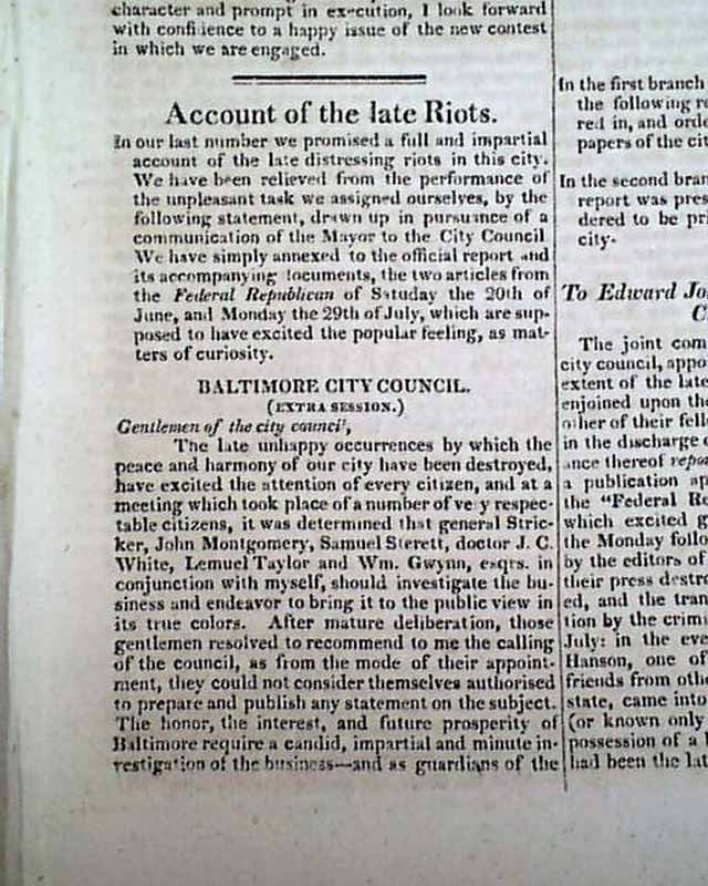 The Baltimore riots... War of 1812... - RareNewspapers.com