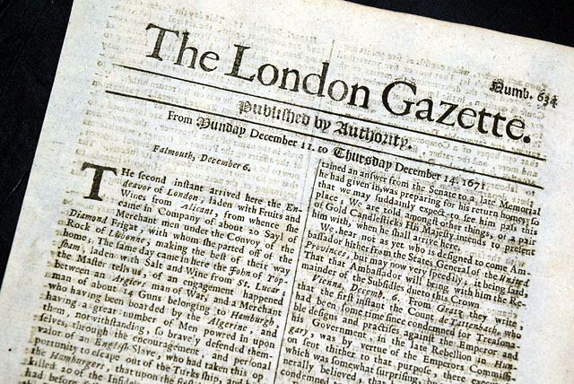 Genuine London Gazette newspaper from 1671...