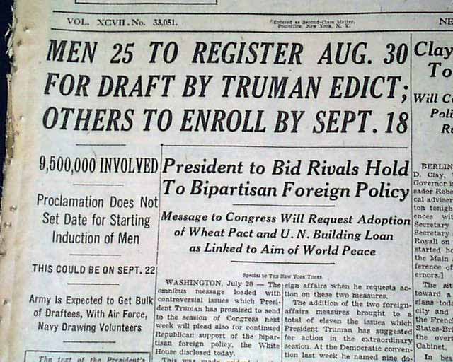 Peacetime draft called for in 1948.... - RareNewspapers.com
