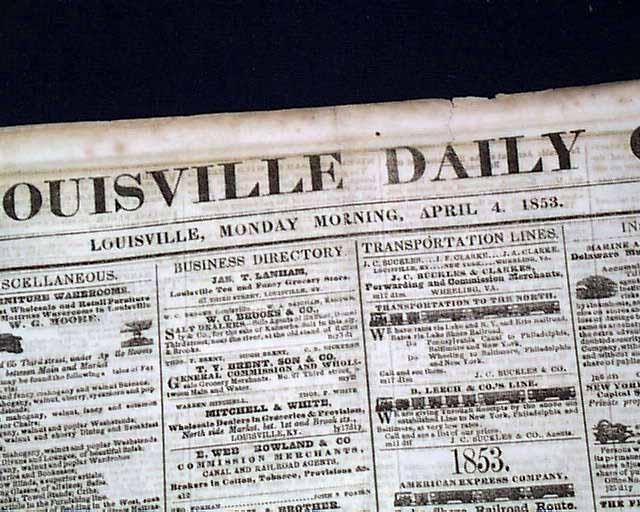 1853 LOUISVILLE KY Newspaper Pre Civil War SLAVE ADS