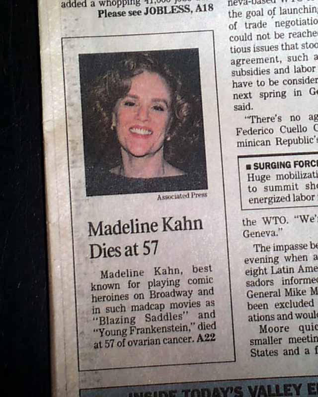 Madeline Kahn Blazing Saddles Comedy Movie Film Actress 1999 L A Newspaper Ebay