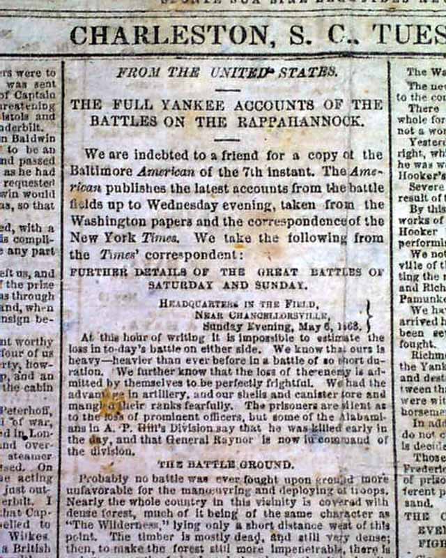 Confederate newspaper on the death of Stonewall Jackson...