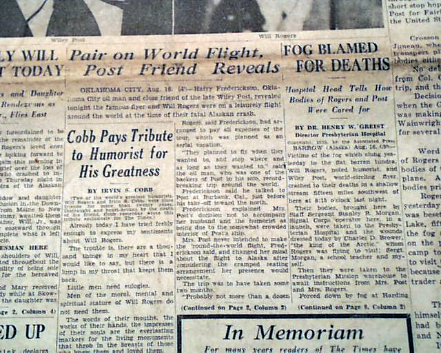 Will Rogers killed in 1935... - RareNewspapers.com