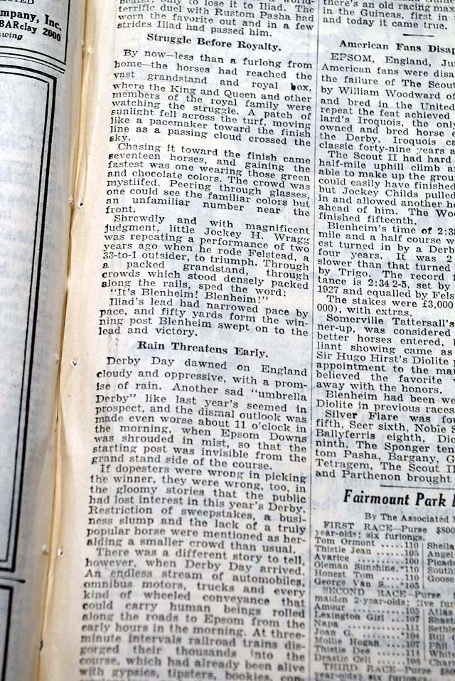 Blenheim wins Epsom Derby... Aga Khan III...