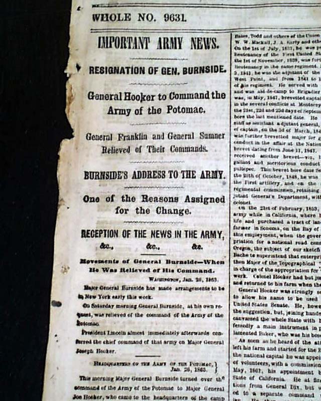 General Burnside resigns his post... - RareNewspapers.com