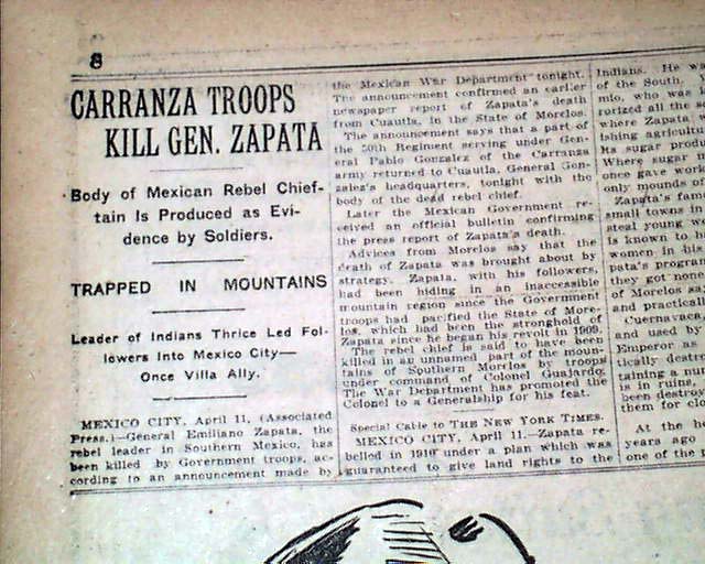Emiliano Zapata killed in 1919...