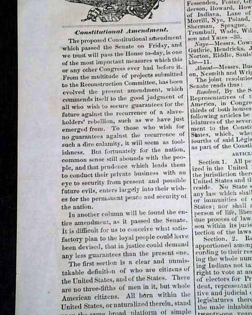 The historic Fourteenth Amendment passes the Senate... Full text ...