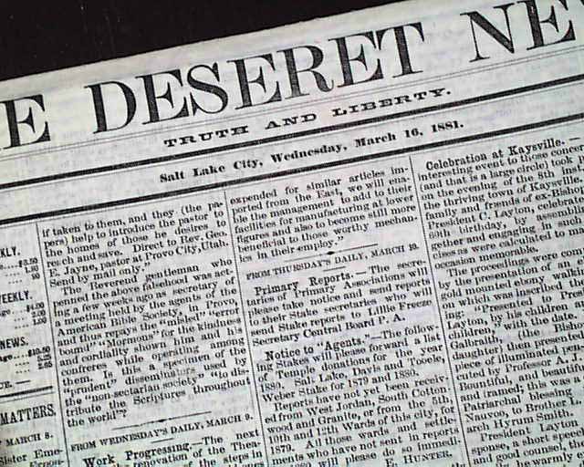 Mormon newspaper from territorial Utah...