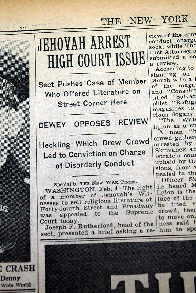 Jehovah's Witnesses and distribution of literature in the 1940's...
