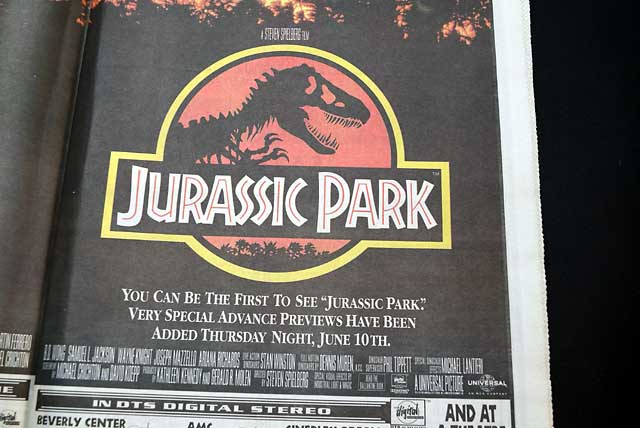 "Jurassic Park" - review & premiere ad in a Los Angeles newspaper...