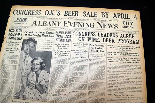 Prohibition ending in 1933....