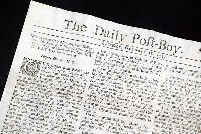 An early 1733 London newspaper...