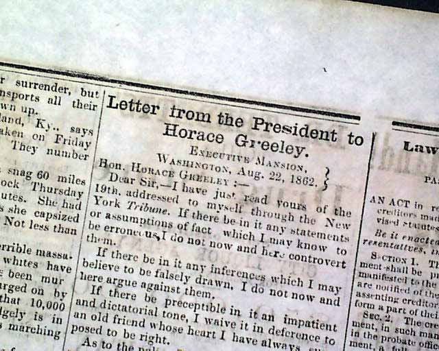 Image result for lincoln letter to horace greeley