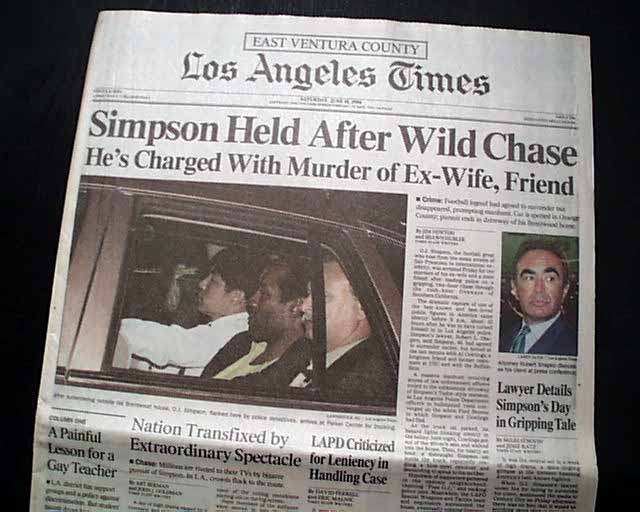 Best O. J. SIMPSON Murder White Bronco Chase Arrest 1994 Los Angeles Newspaper | eBay