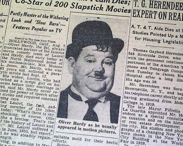 1957 Oliver Hardy death.... famed comedy actor...