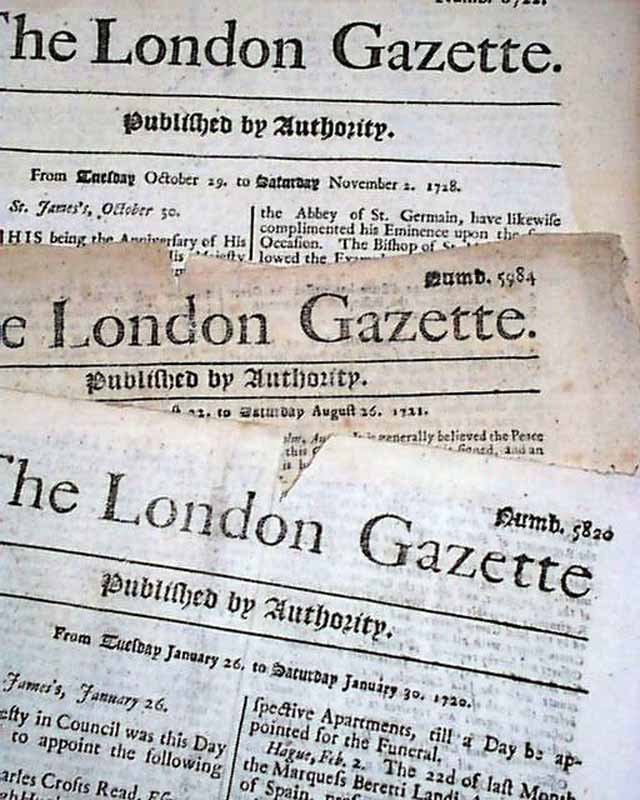 Six Early Issues Of The London Gazette... - RareNewspapers.com