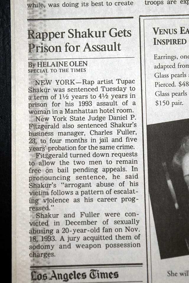 Tupac Shakur sentenced in New Yori City...