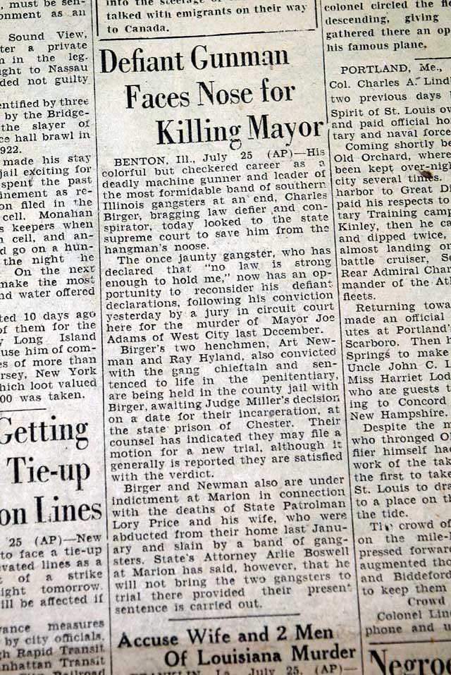 Charles Birger guilty & sentenced to death...