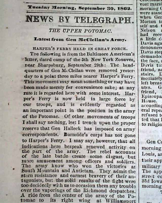1862 Springfield MA Newspaper....