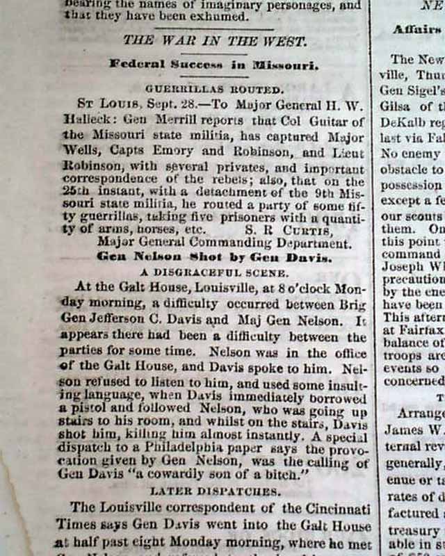 1862 Springfield MA Newspaper....