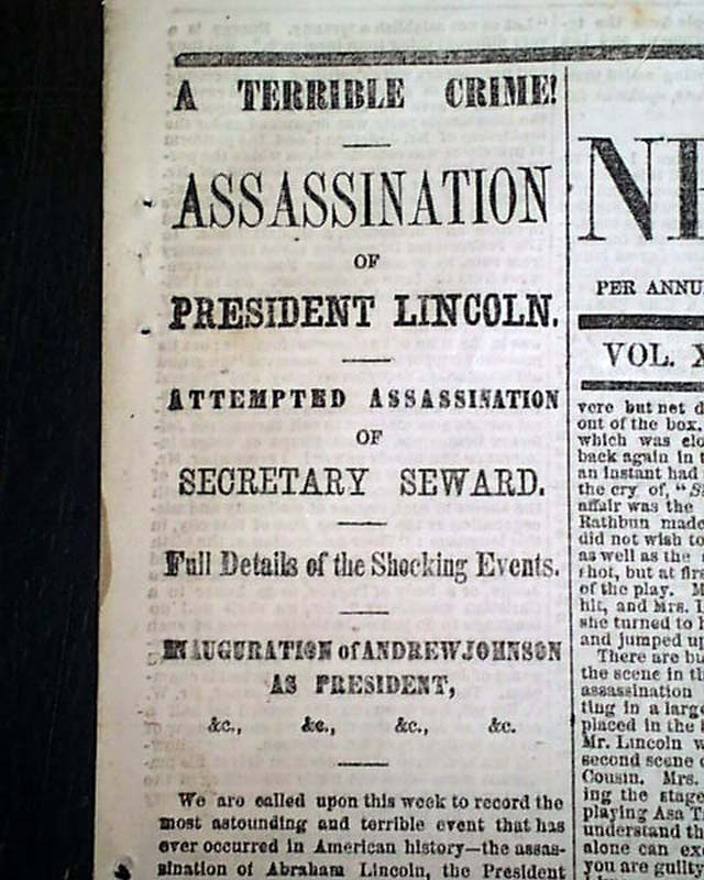 Historic ABRAHAM LINCOLN ASSASSINATION Ford's Theater J.W. Booth 1865 ...