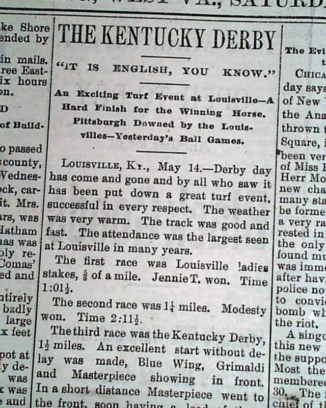 12th running of the Kentucky Derby...