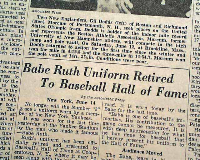 Babe Ruth, wearing his Yankees uniform for the last time, News