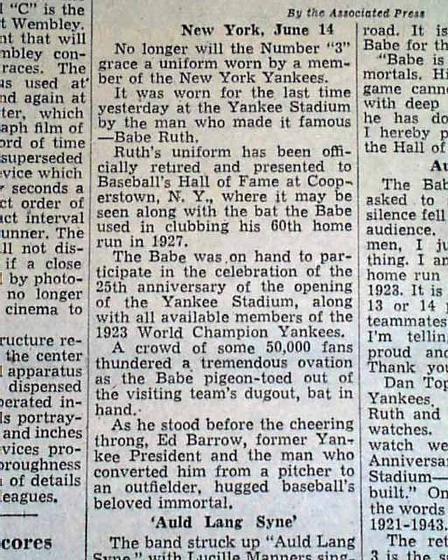 June 13, 1948: Babe Ruth's farewell at Yankee Stadium - Newsday