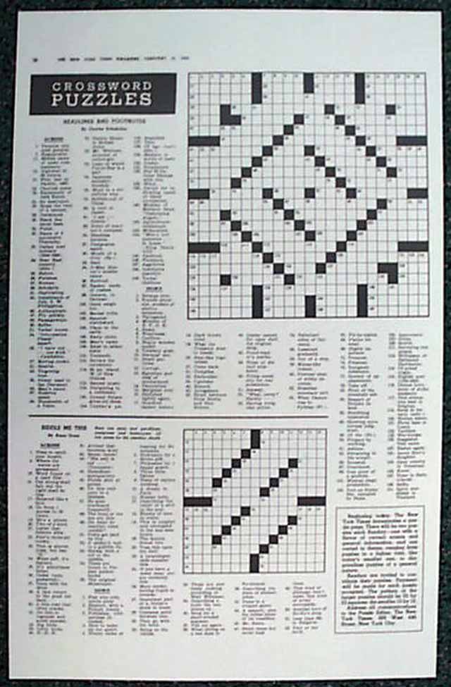 A copy of the very first New York Times crossword puzzle