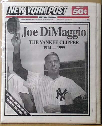 Joe Dimaggio Death 3/9/1999 USA Today Complete Newspaper New -  Denmark