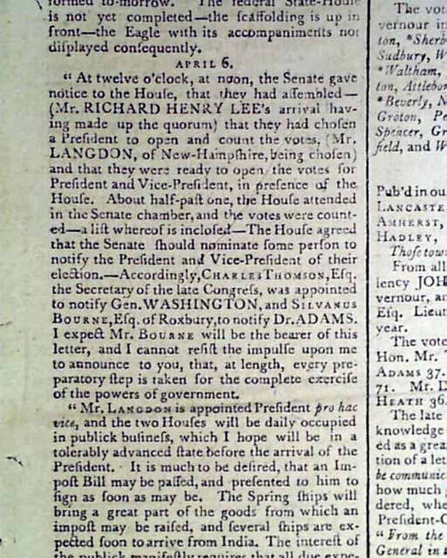 George Washington is elected President...