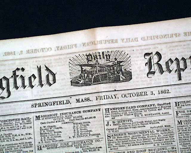 1862 Springfield MA Newspaper....