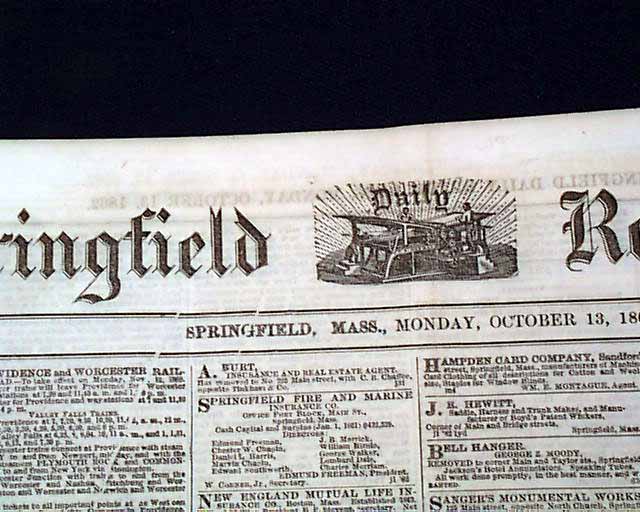 1862 Springfield MA Newspaper....