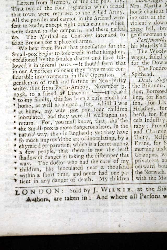 Inoculation against smallpox in America...