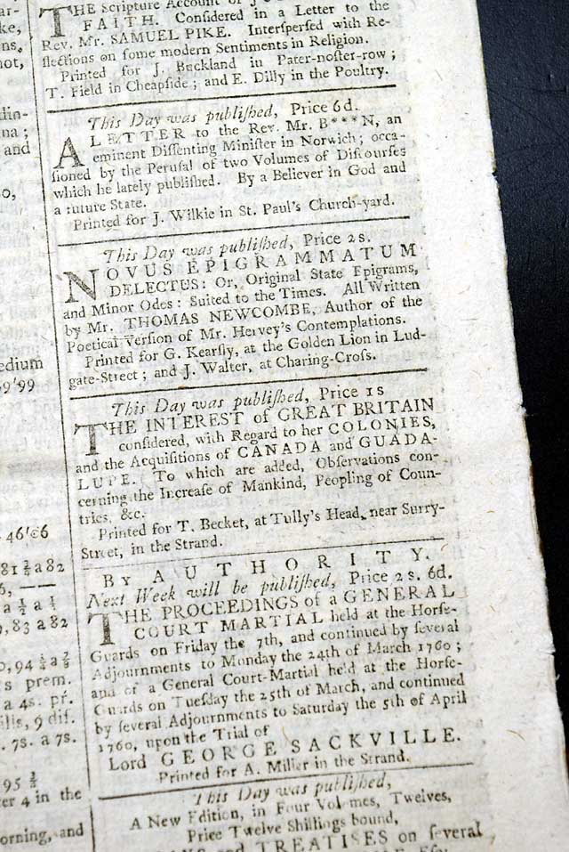 Advertisement for a book written by Ben Franklin...