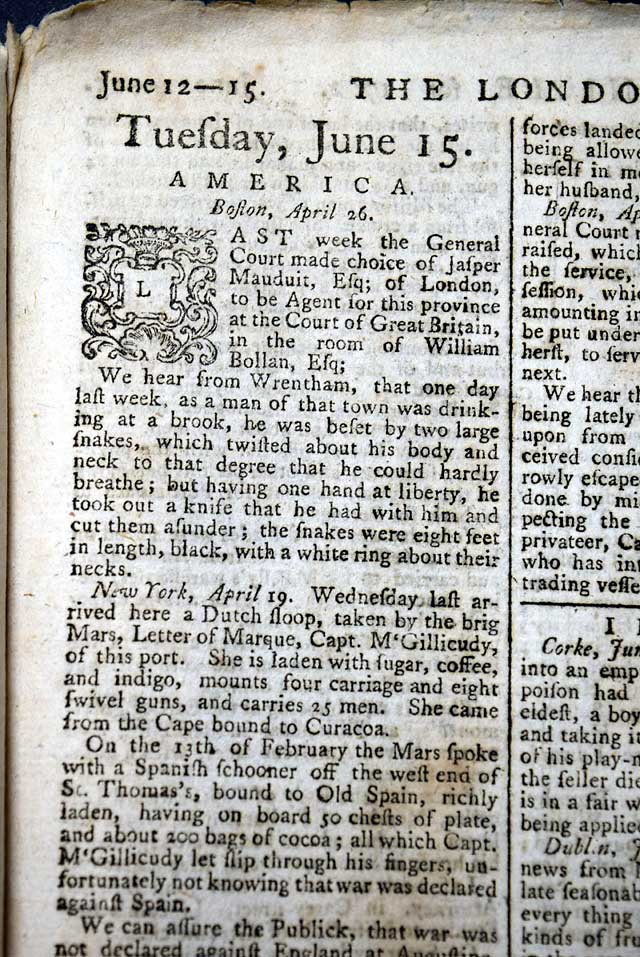 News accounts from Boston, New York, and Charleston...