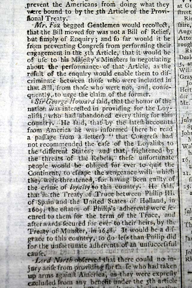 The plight of the Loyalists remaining in America...