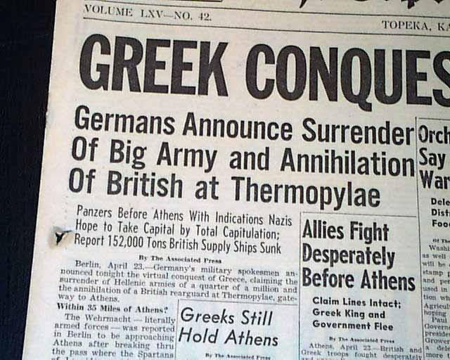 Greece Surrenders To Nazi-germany - Rarenewspapers.com